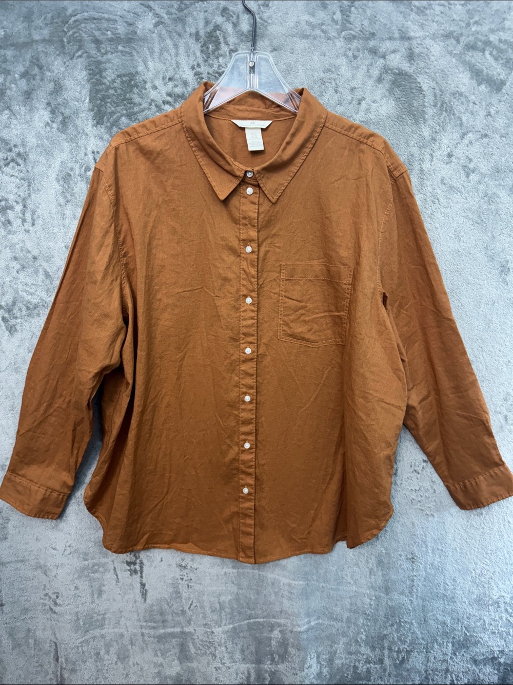 H&M Womens Rust Orange Long-Sleeve Button-Down Shirt linen blend